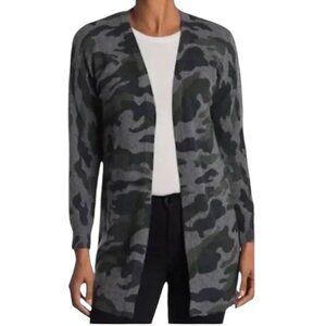 Magaschoni Women 100% Cashmere Open Front Cardigan Sweater Green/Gray Camo M